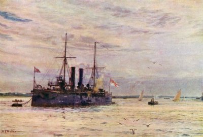 Second class cruiser of the Naval Defence Act Era, now converted into a mine-layer by William Lionel Wyllie